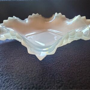 Indiana Glass Diamond Point Ruffled Edge Opalescent Candy/Trinket Dish